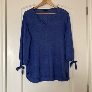 Talbots Women's Tie Sleeve Pullover Tunic Sweater 100% Linen Size L EUC